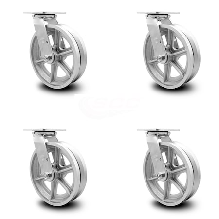 Service Caster 8 Inch V Groove Semi Steel Wheel Swivel Caster Set with Roller Bearings SCC SCC-30CS820-VGR-4